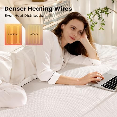 Blunique Electric Heated Mattress Pad Twin Size White
