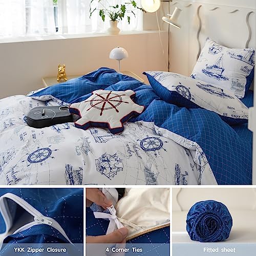 SimpleOpulence 4-Piece Organic Cotton Kids Duvet Set with Sailboat Pattern