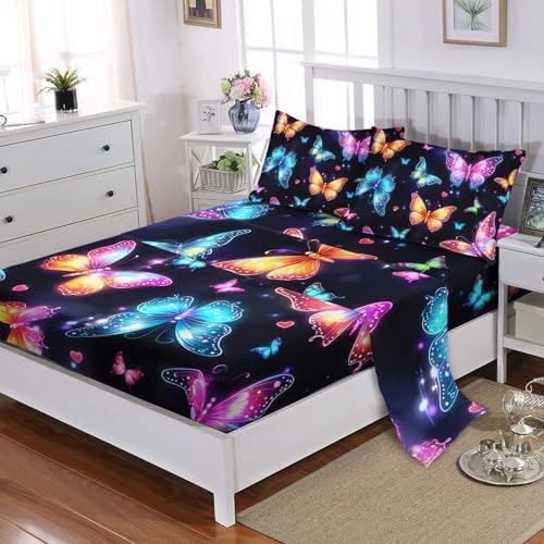 XYNHML Gradient Butterfly Sheet Set 4Pcs Twin
