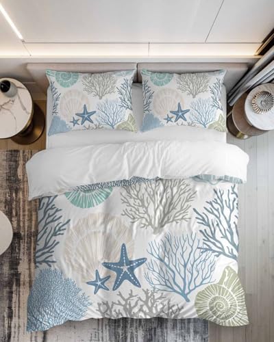 ZOE GARDEN Coastal Blue Queen Duvet Cover Set