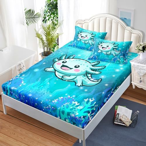 AILONEN Axolotl Kids Twin XL Fitted Sheet Set with 2 Pillowcases