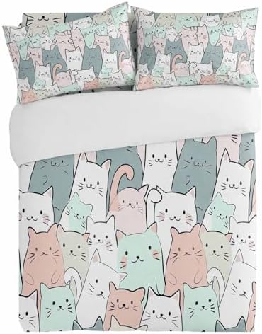 3 Piece Bedding Set with Cartoon Cat Design