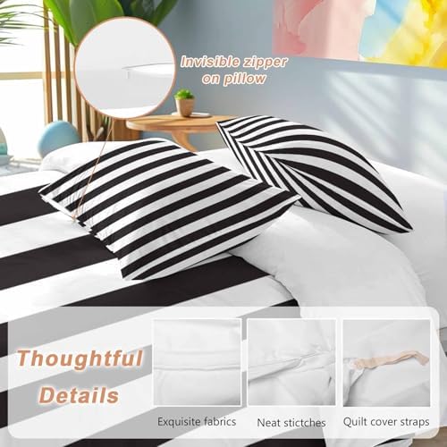 Sabolny Black White Striped Queen Duvet Cover Set 3 Piece