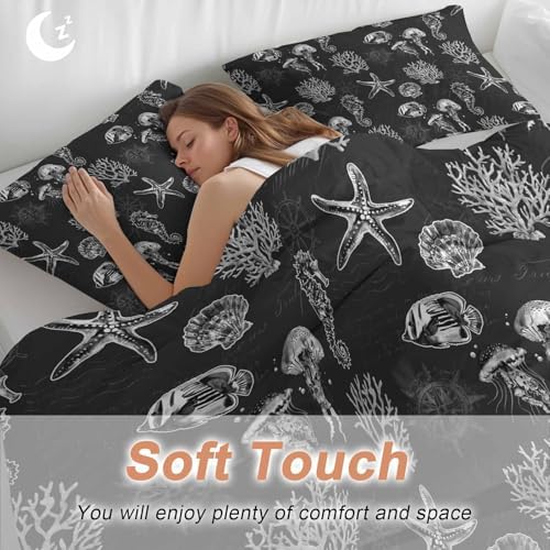 Sabolny Coastal Black Queen Duvet Cover Set 3 Piece