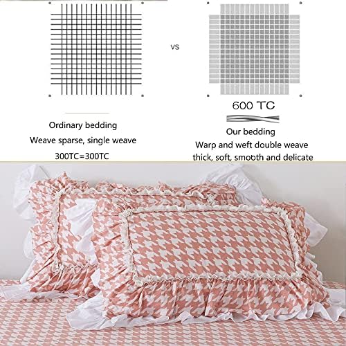 FADFAY Pink Swallow Grid Duvet Cover Set 4Pcs Cal King