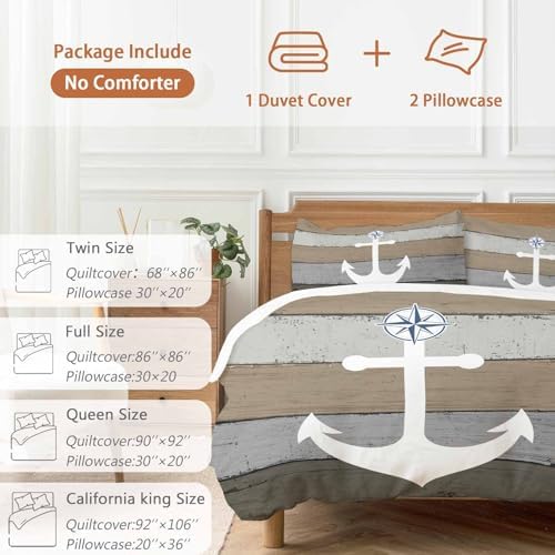 Sabolny Anchor Brown Duvet Cover Set 3 Piece with Throw Pillowcases