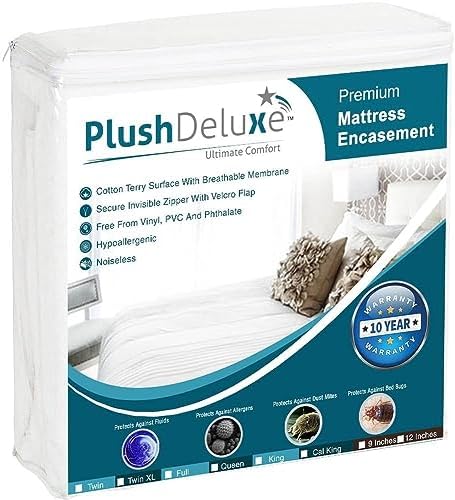 PlushDeluxe Twin-XL 39x80 Mattress Encasement - Waterproof Bedbug Proof 6-Sided Hypoallergenic