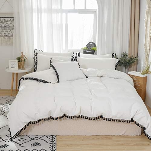 Softta Boho Cal King Duvet Cover Set 3Pcs Black Tassel