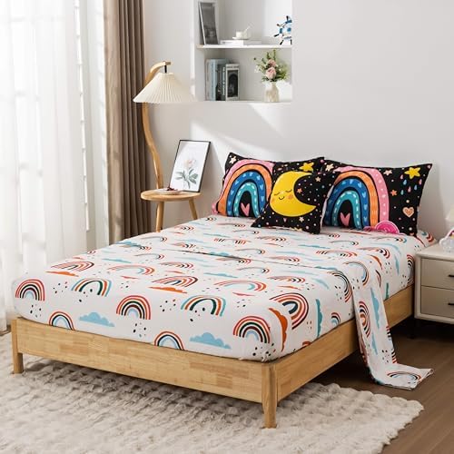 Btargot 5-Piece Black Rainbow Comforter Set for Kids