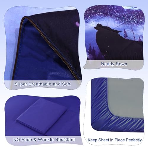 Wowelife Wolf Comforter Set Twin 5 Pieces Blue