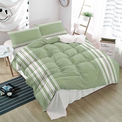 Alandar Home 3 Piece Bedding Set Sage Green White Stripes