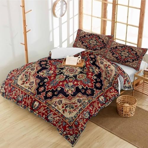 Alandar Home Tribal Red Flower Duvet Cover Set 3 Piece Ultra Soft Bedding