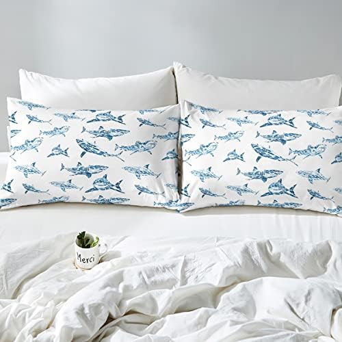Erosebridal Shark Duvet Cover Set Twin Size Blue