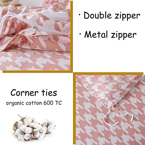 FADFAY Pink Swallow Grid Duvet Cover Set 4Pcs Cal King