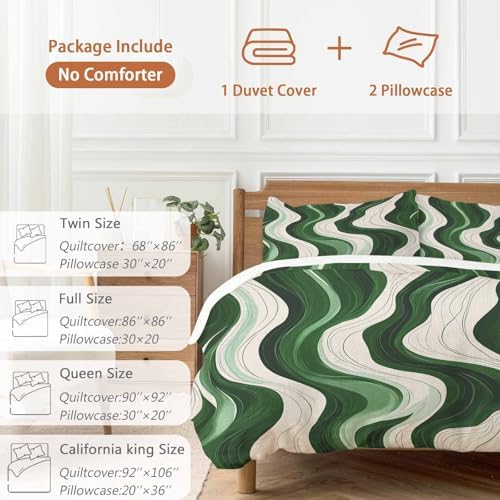 Geometric Green Duvet Cover Set 3 Piece with Throw Pillowcases