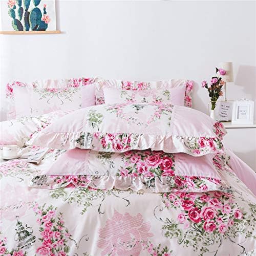 FADFAY Cal King Duvet Cover Set Pink Rose Floral 4 Pieces