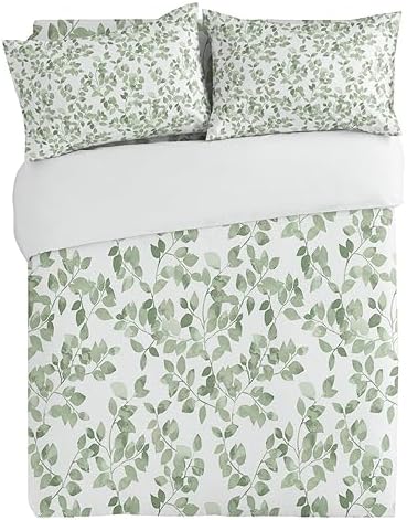 Alandar Home Queen Duvet Cover Set with Green Leaves Pattern