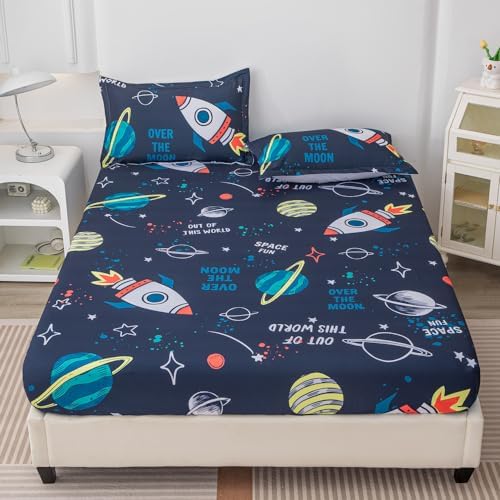 Megamayga Space Sheets Full Size 4Pcs Kids Bedding Set