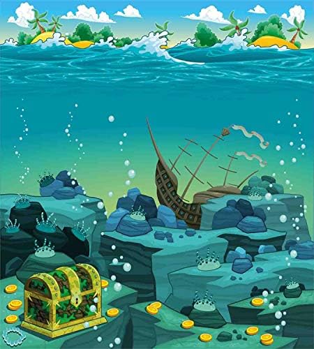 Ambesonne Cartoon Duvet Cover Set - Seascape Pirate Ship California King Yellow Teal