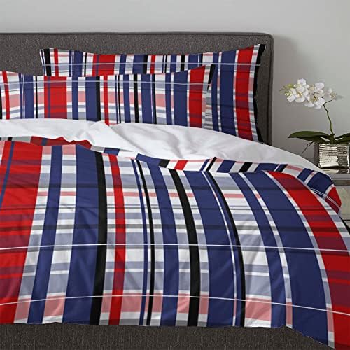Sabolny Red Blue Plaid Cal King Duvet Cover Set