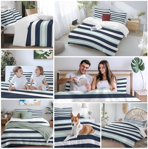 Sabolny Navy Blue Turquoise Duvet Cover Set 3 Piece
