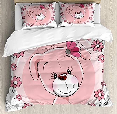 Ambesonne Dog Duvet Cover Set Pink White