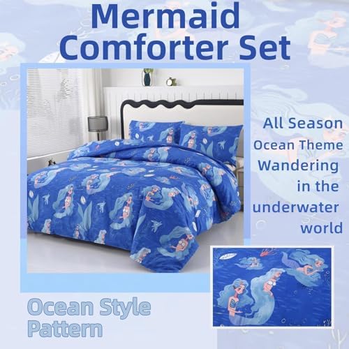 MAG Mermaid Comforter Set Twin Size Blue Kids Bedding 1