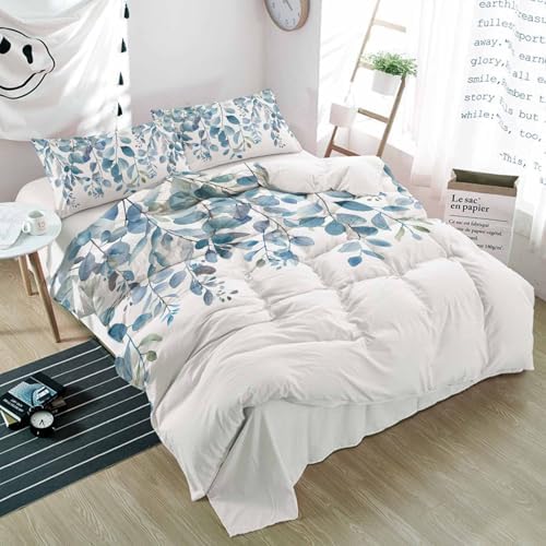 Alandar Home Duvet Cover Set Pastoral Blue Eucalyptus Leaves 1