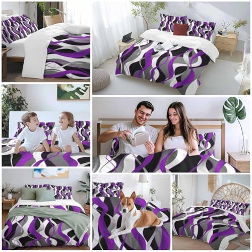 Sabolny Purple Stripe Queen Duvet Cover Set 3 Piece