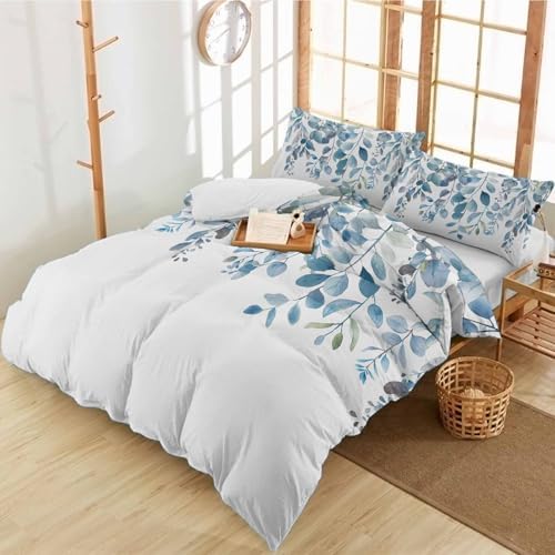 Alandar Home Duvet Cover Set Pastoral Blue Eucalyptus Leaves 1