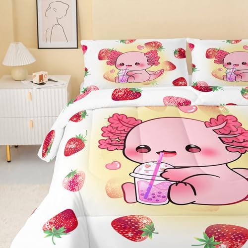 QOOMO Axolotl Comforter Set for Kids Bedroom Decor