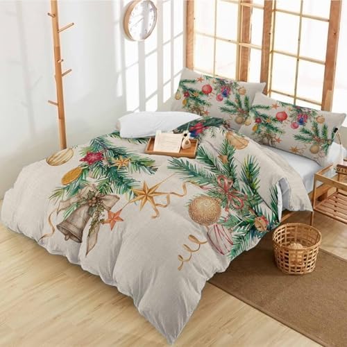 Alandar Home Duvet Cover Set with Christmas Balls and Pine Branches