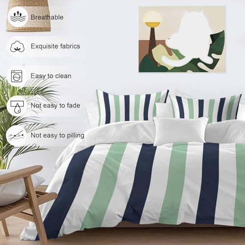 Sabolny Green Vertical Stripes Duvet Cover Set 3 Piece