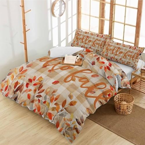 3 Piece Bedding Set with Fall Leaves Design