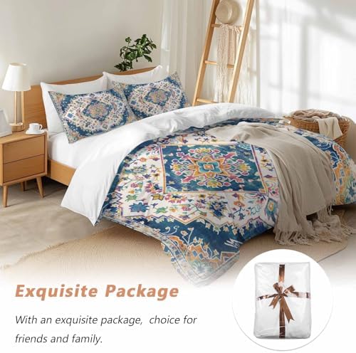 Navy Blue Boho Queen Duvet Cover Set with 2 Throw Pillows