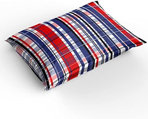 Sabolny Red Blue Plaid Cal King Duvet Cover Set