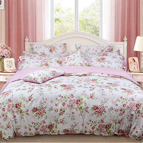 FADFAY Cal King Duvet Cover Set 7Pcs Shabby Rose Floral