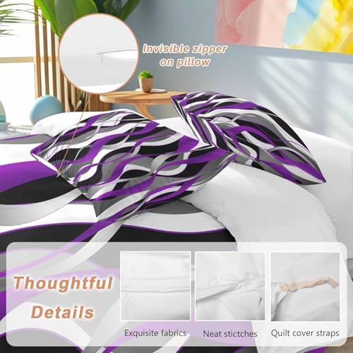 Sabolny Purple Stripe Queen Duvet Cover Set 3 Piece