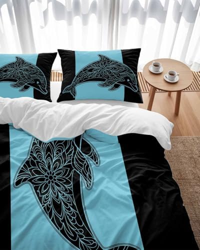 ZOE GARDEN Dolphin Black Duvet Cover Set 3 Pieces