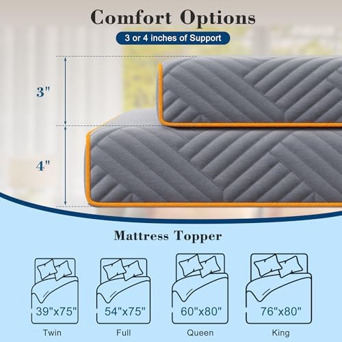 EnHomee 3 Inch Full Mattress Topper with Cooling Gel and Washable Cover