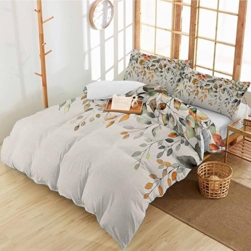 Alandar Home Autumn Thanksgiving Sage Leaves Duvet Cover Set