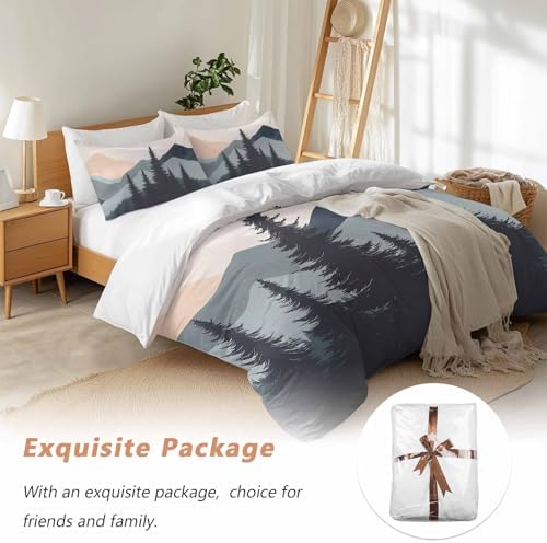 Sabolny Mountain Forest Queen Duvet Cover Set with Throw Pillowcases