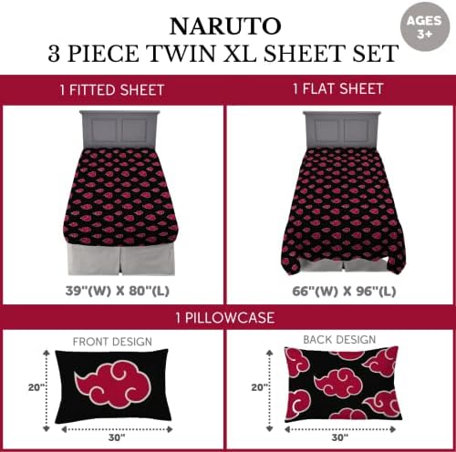 Franco Naruto Akatsuki Microfiber Twin XL Sheet Set