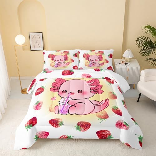 QOOMO Axolotl Comforter Set for Kids Bedroom Decor