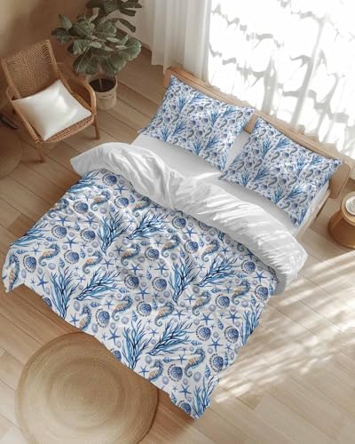 Blue Ocean Duvet Cover Set Full Size 3 Piece