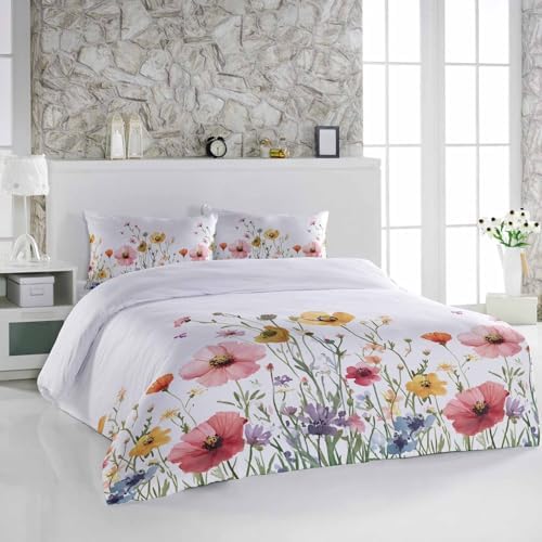 3 Piece Farm Floral Bedding Set - Pink Yellow Duvet Cover Pillow Shams