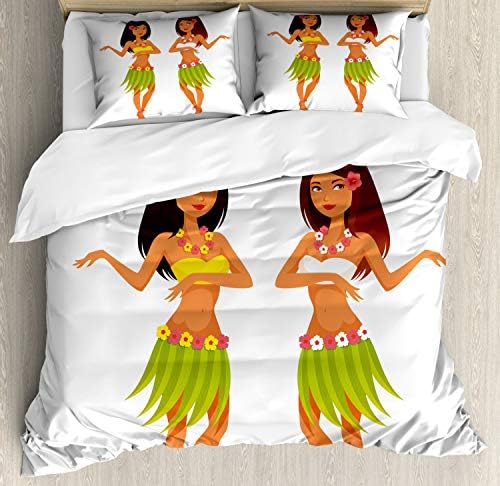 Ambesonne Hula Girl Duvet Cover Set Tropical 2 Dancers 3 Piece Cal King