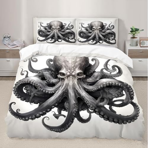 STRELEC Octopus Duvet Cover Set Queen Size Gray White