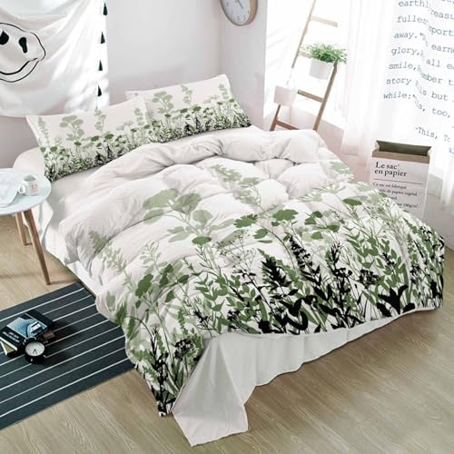 3 Piece Summer Sage Green Duvet Cover Set with Pillow Shams