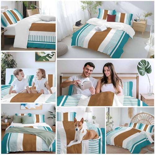 Sabolny Teal Stripes Queen Duvet Cover Set 3 Piece 1